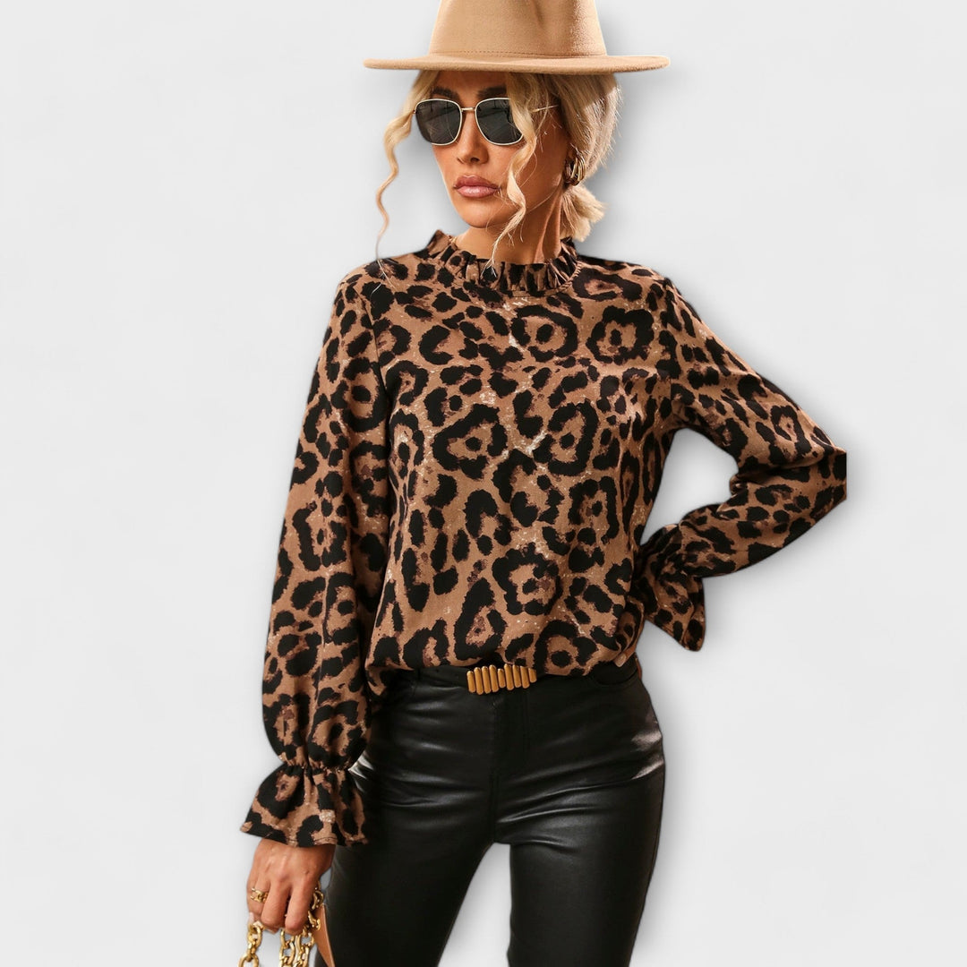 Kayla – Leopard Blouse with Pleated Collar