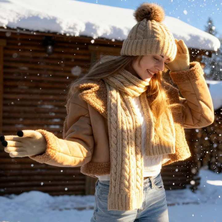 Chic Winter Hat, Scarf, and Gloves Ensemble