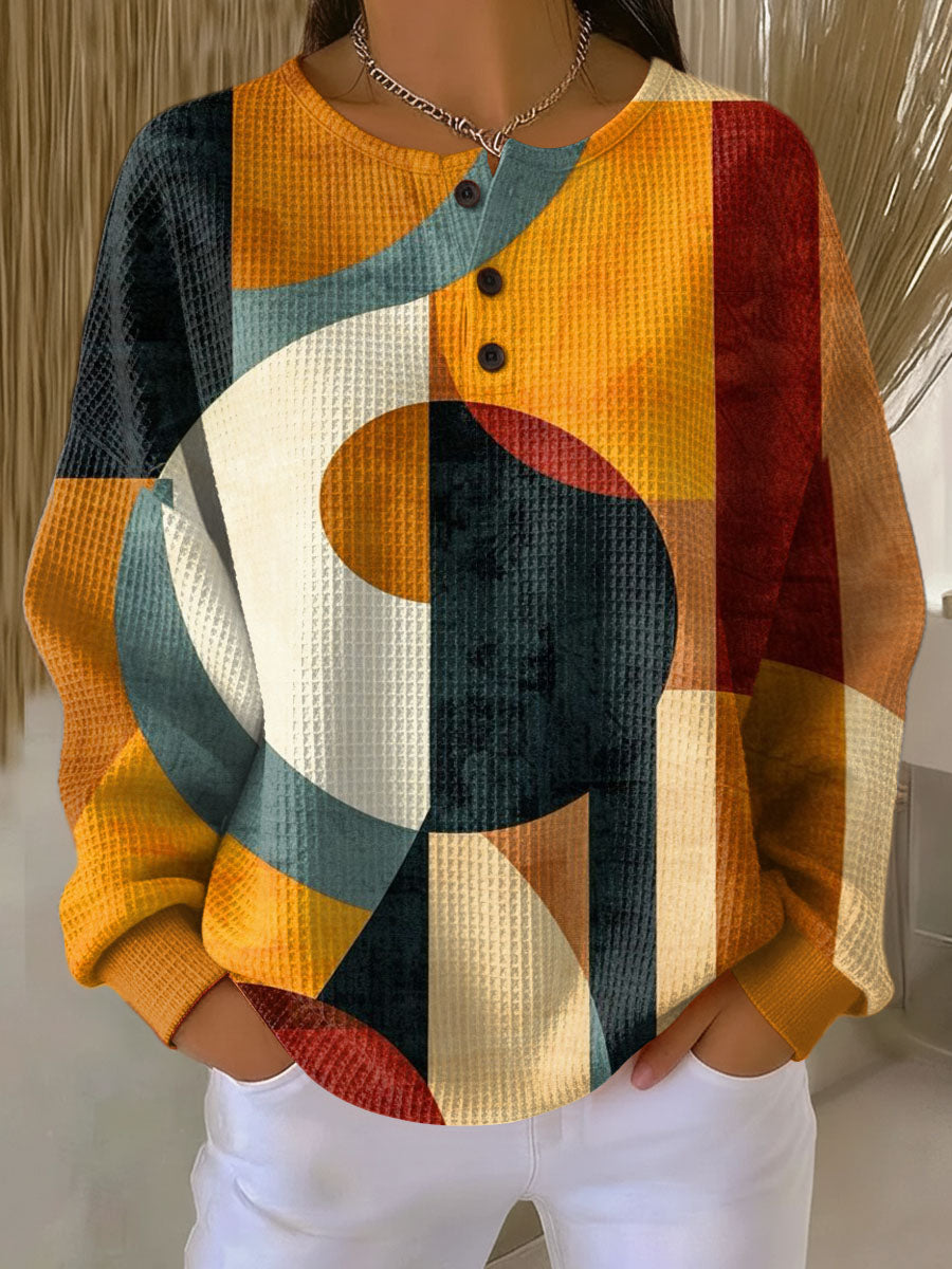 Lærke - Waffle Sweater with Geometric Pattern