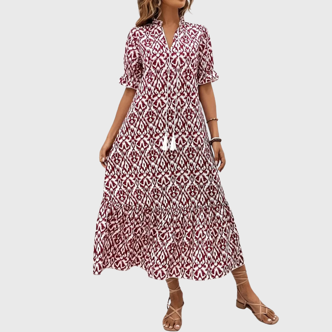 Béatrice | Boho Vintage Dress with V-Neck and Button Pattern